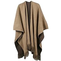 VamJump Women Winter Knitted Cashmere Poncho Cape Shawl Sweater Cardigan Brown