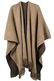VamJump Women V Cut Reversible Tassel Knitted Large Poncho Capes Wrap Shawl