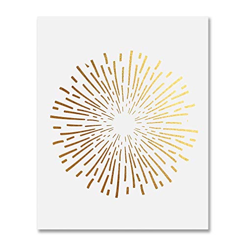 Burst Gold Foil Art Print Abstract Circle Fireworks Concentric Lines Sun Starburst Poster