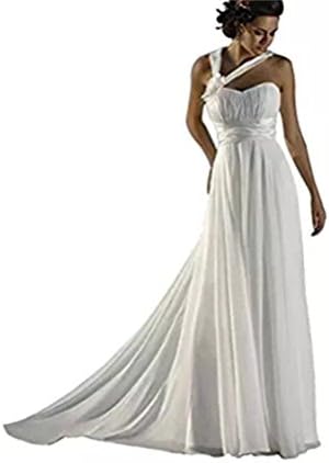 AlisaBridal Women's Long A-Line Strap V-Neck Chiffon Lace Backless Beach Wedding Dress for Bride Ivory 4