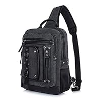 H HIKKER-LINK Mens Canvas Messenger Bag Laptop Sling Backpack Crossbody Black