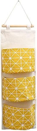 Nishore B5-201705116 Ins Nordic Simple Pattern Cotton Hanging Storage Bag 3 Pockets Wall Mounted Wardrobe Hang Bag Wall Pouch Cosmetic Toys Organizer for Babyroom Bedroom Bathroom Kitchen（Yellow）