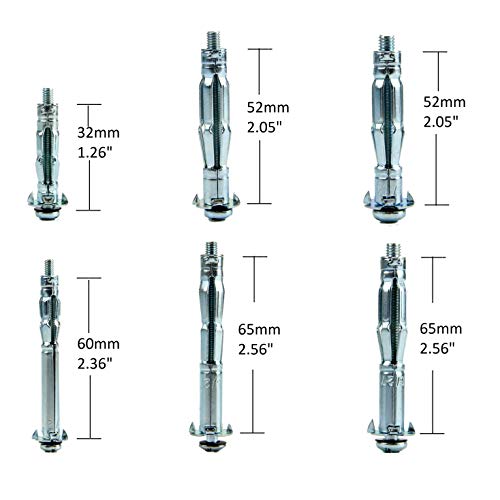 Leberna 18 pcs Heavy Duty Zinc Plated Steel Long Molly Bolt with Gun Wall Anchor Metal Setting Tool, Fasteners Hollow Drive Screws Assortment Kit, Cavity Plasterboard Fixing Drywalls Hanging Paneling - Thumbnail 2