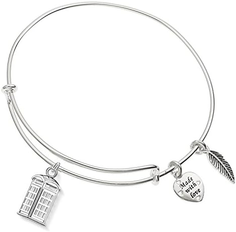 Enni of York 3D Call Box Charm (Phone Booth) Expandable Ani-Silver Bangle Bracelet
