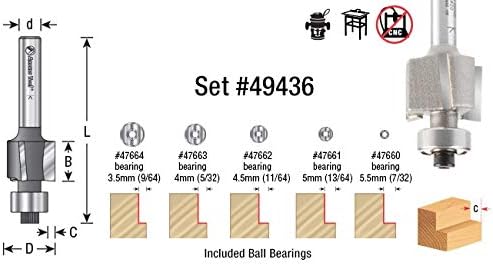 Amana Tool 49342 Carbide Tipped Binding/Rabbeting 15mm (19/32) D x 11.5mm (7/16) CH x 1/4 SHK Router Bit Set - Image 3