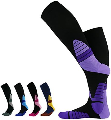 Copper Compression Socks for Men &amp; Women - TOITEHOO Copper Infused Support - Fit for Athletics Medical Running Flight Travel, Boost Sports Stamina Circulation Recovery Ideal Gift - Black &amp; Purple