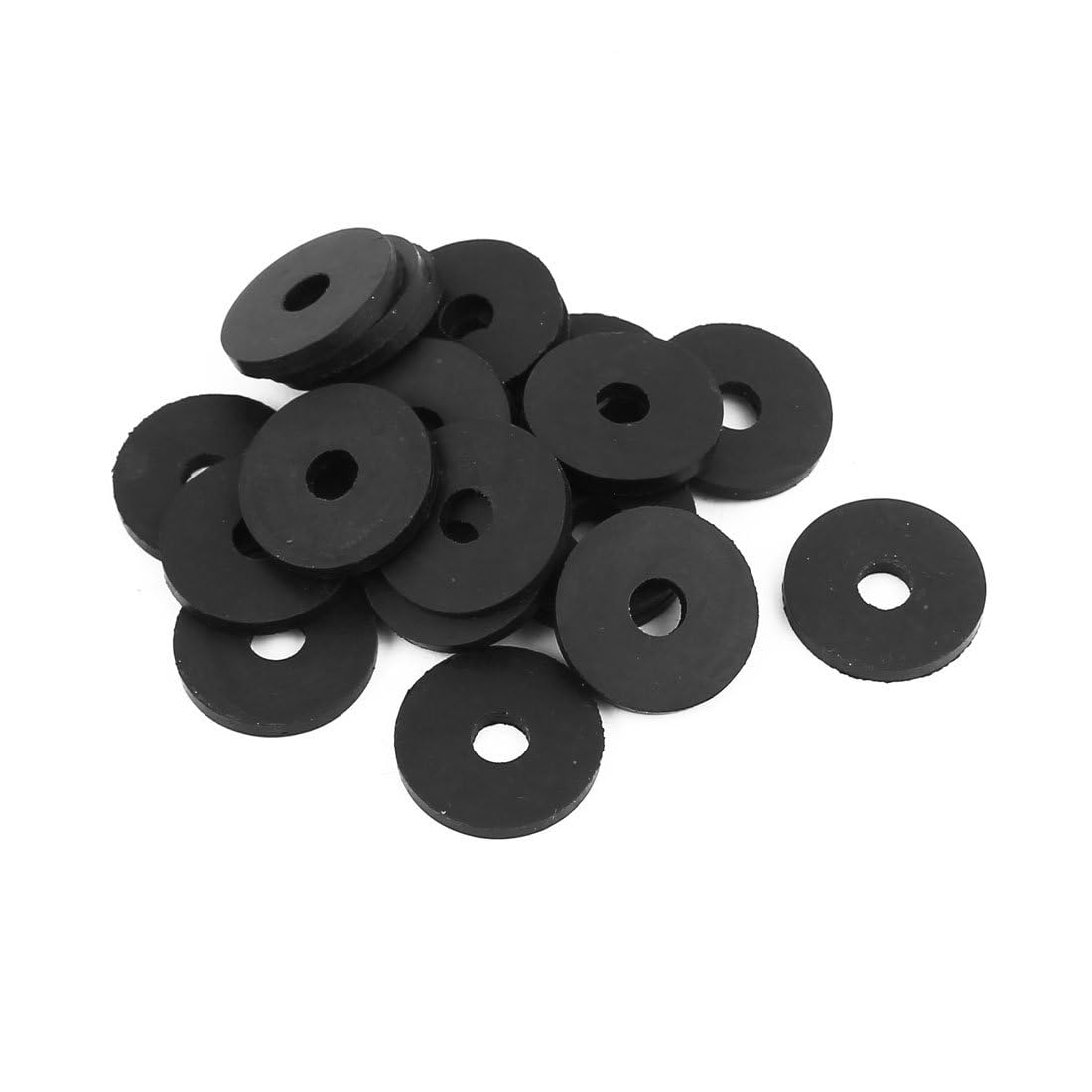 TOP-VIGOR 20Pcs Rubber Flat Washers, 18mm OD 5mm ID 2mm Thickness Heavy Duty Black Rubber Grommet Vibration Damping Pads Sealing Gasket Washers for Faucet Pipe Water Hose Fastener Bolt