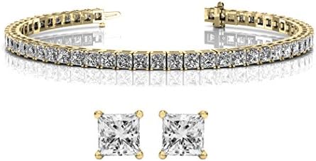 Sterling World Women's Classic Princess Cut Tennis Bracelet and Earring Set (Gold)