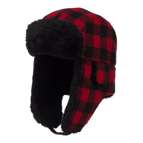 pom fur red pom Size 3XL  Buffalo Red Trooper Big Black Plaid Hat  2XL
