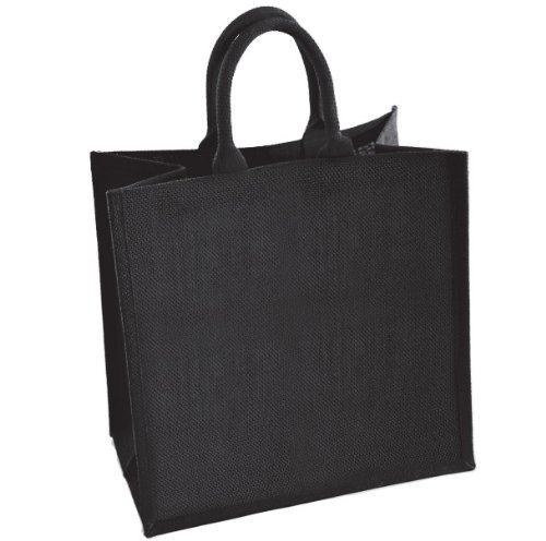 2 x Medium Black Jute Shopping Bag - Natural Hessian