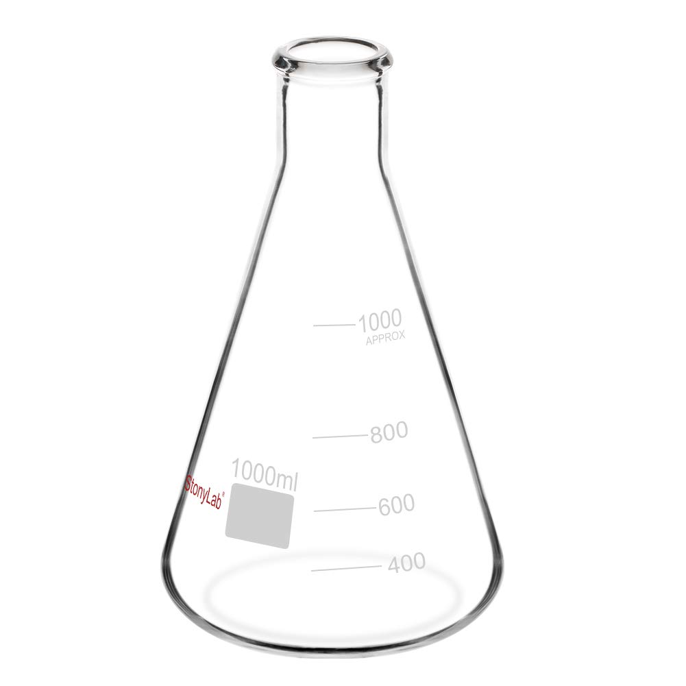 stonylab 1-Pack Glass 1000ml Heavy Wall Narrow Mouth Erlenmeyer Flasks with Heavy Duty Rim, 1 L (1 Liter)