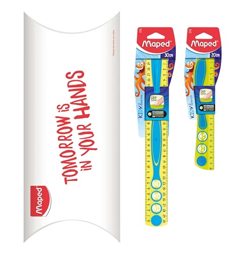Maped - Set of 2 KidyGrip Rulers - 20 cm Ruler + 30 cm Ruler - Tracing Ruler - Non-Slip Grip System, Ultra-Readable Scale - Blue/Green