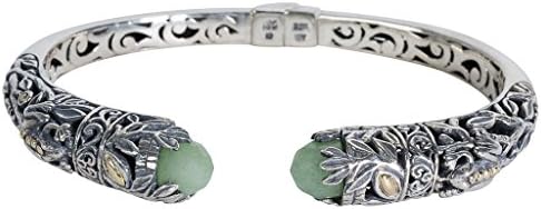 Robert Manse Aventurine Hinged Cuff W/ Frog Motif in Sterling Silver & 18KY Gold