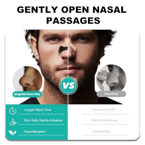 Nozibye Nose Strips Magnetic Nasal Strips for Breathing, Comfortable & Strong Adhesion, for Night Use & Sport (Black, 30 Pairs)