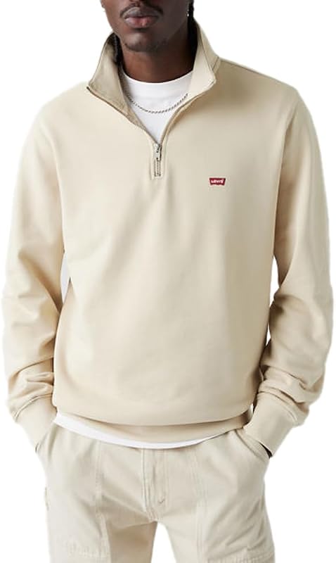 Sudadera Original para Hombre con Cremallera 1/4, Gris Claro, S