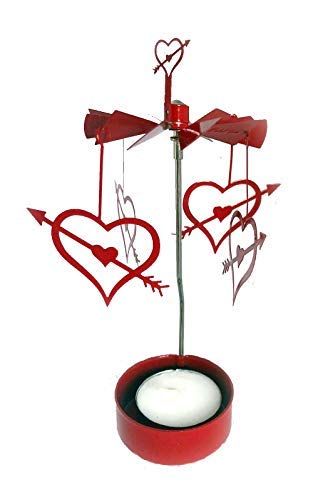 Verano Rotating Tea Light Candle Holder Red Spinning Tealight Holder for Home Festival Decoration Heart Shape