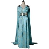 Xfang Women's Chiffon Dress Halloween Cosplay Costume Blue Long Train Dress