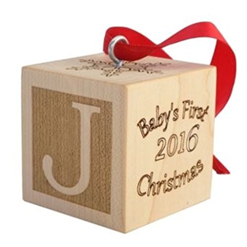 Baby's First Christmas Ornament 2016, Personalized Christmas Wooden Block, Laser Engraved Wooden Baby Block