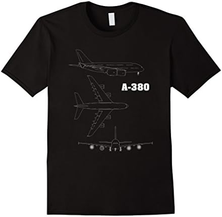 Mens A-380 AIRPLANE BLUEPRINT  T SHIRT Medium Black