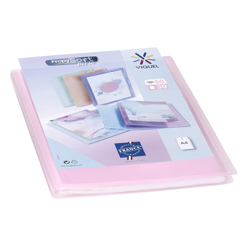 Viquel - Customisable document protector - A4 size binding - 60 views (30 pockets) Propysoft - Transparent and smooth pockets - Translucent pink