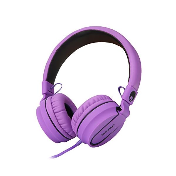 Rockpapa-952-Stereo-Foldable-Headphones-On-Ear-Adjustable-Headband-with-Microphone-for-Kids-Childrens-Adults-Tablet-Computer-Mobile-CDDVD-MP34-Black-Purple Rockpapa Kids Headphones, 952 Childrens Headphones, Wired Headphones with Microphone, Foldable, Stereo Sound, 3.5mm Jack…