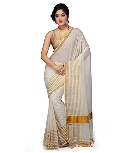 selvamani tex cotton kerala kasavu zari saree with blouse (off white)