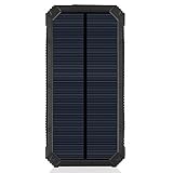 Solar Charger, Solar Power Bank GRDE 15000mAh Solar Panel External Battery with 6LED Flashlight Backup Battery Pack Dual USB Portable Phone Charger for Bluetooth iPhone HTC Nexus Camera Tablet-Black