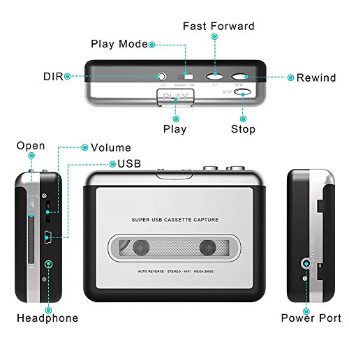2 Cassette+Player+Cassette+Converter+Compatible+Cassettes