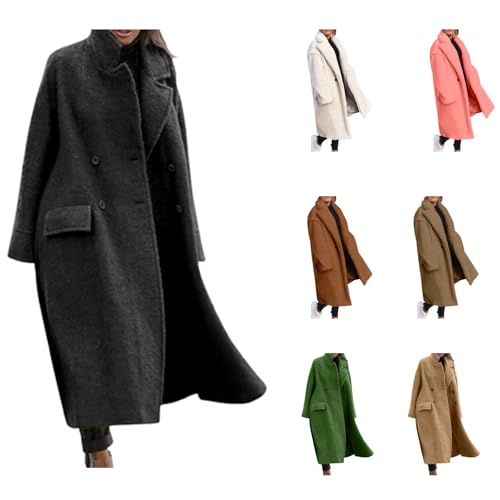 women's coats Long Coat for Women Ladies Fashion Coats Jacket Loose Lapel Mid Length Woolen Coat Button And Pocket Design Soft And Warm Oversized Winter Outerwear women's trench Overcoat