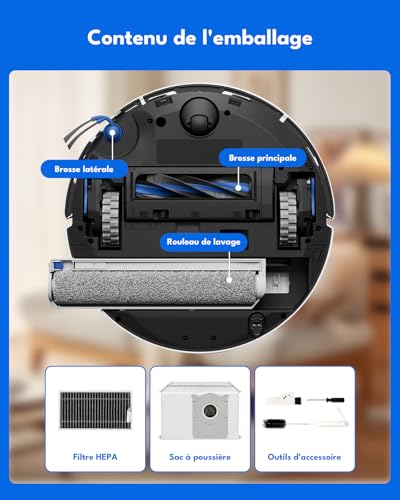 23 Accessories Kits for ECOVACS DEEBOT T90 OMNI/T90 PRO OMNI/X12 Pro Omni Robot Vacuum Cleaner: 1 Main Brush, 2 Mop Roller, 6 Side Brushes, 5 HEPA Filters, 6 Vacuum Cleaner Bags