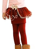 Girls Fleece Lined Bow and Beads Tutu Skirt Leggings Pants