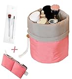 Greenery Multipurpose Spacious Drawstring Closure Toiletry Bags Organizer Wash Bags Multi-compartment Bucket Style Makeup Comestic Storage Bags+ Small Mesh Pocket+Transparent PVC Pouch Travel Essential Bag in Bag (Hot Pink)