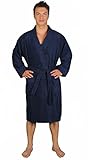 Arus Men's Short Kimono Lightweight Bathrobe Turkish Cotton Terry Cloth Robe (L,N.Blue)