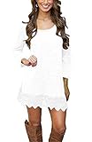 Our Precious Women's Casual Long Sleeve Lace Hem A-Line Shirt Dress Tunic Tops Ivory XL