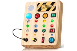 TINTECUSA Busy Board Montessori Toys for Toddler, Wooden Sensory Board Switch Toy with Shape Sorter LED Light Up Toys Educational Plane Travel Activity for Girls & Boys