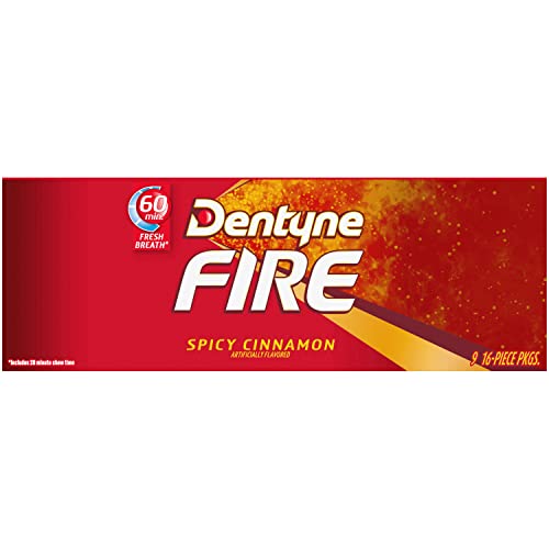 DENTYNE FIRE SPICY CINNAMON SUGAR-FREE CHEWING GUM, PACK OF 9 (144 TOTAL PIECES)