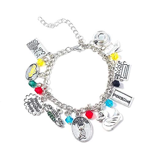 Hanging Brooch Lucky Charm Bracelet Central Perk Cafe Keyring Coffee Time Keyring Central Perk Keyring for Good Friends Gift, Silver, M