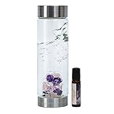 Wellness Gemstone Water Bottle by VitaJuwel w/Free Wellness Essential Oil Blend. Gem Pod Contains Rose Quartz, Amethyst and Clear Quartz (Pre-Diluted