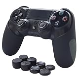 Skin Compatible for PS4 Controller Grips Pandaren Soft Silicone Thicker Half Cover for PS4 /Slim/PRO Controller (Black Skin X 1 + FPS Pro Thumb Grip X 8)