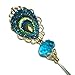 CARNIVAL COLORS PEACOCK FEATHER Long Hatpin Stick Hat Pin Gold Plated Victorian Style with CZECH GLASS BEAD