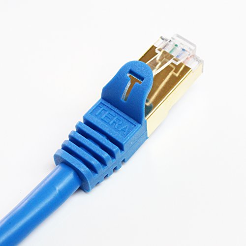 Tera Grand - Premium CAT7 Double Shielded 10 Gigabit 600MHz Ethernet Patch Cable for Modem Router LAN Network - Built with Gold Plated & Shielded RJ45 Connectors, 14 Feet Blue - Thumbnail 4
