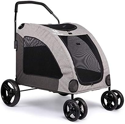 LEERAIN Extra Large Dog Stroller Pet Four-Wheeled Dog Trolley Cat Carts Foldable With Top Window For Medium Large Dogs Load Within 60Kg,Gray