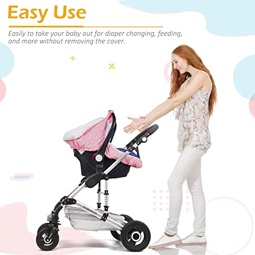 Carseat Canopy for Girl with Upgraded Extra Large Breathable Peep Window - Baby Car Seat Cover with Soft Stretchy Minky Material Inside for Lots of Different Weather(Pink Arrow）