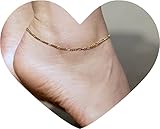 Lifetime Jewelry Anklets for Women Men and Teen Girls - 24K Real Gold Plated 2.5mm Figaro Chain - Durable Ankle Bracelet - Wear to Beach or Party - Cute Surfer Anklet - 9 10 and 11 inches
