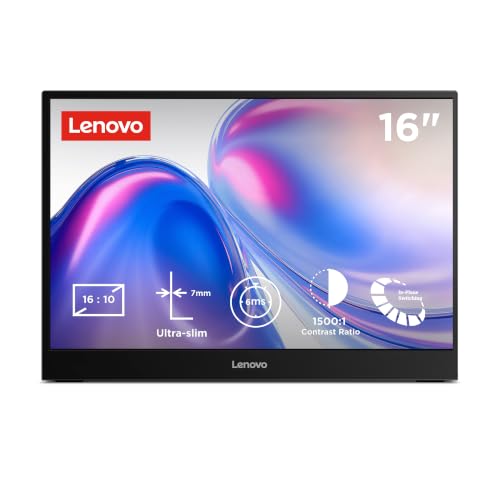 Lenovo L16 Monitor 16 | IPS WUXGA (1920x1200) | 60Hz, 6 ms, 16:10 | 45% NTSC | 2x USB-C | Tilt, Height Adjust Stand | Eclipse Black (Bezel) / Luna Grey (Body Color)