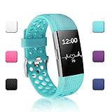 POY Replacement Bands Compatible for Fitbit Charge 2, Adjustable Breathable Wristbands with Air Holes Straps, Small Teal 1PC