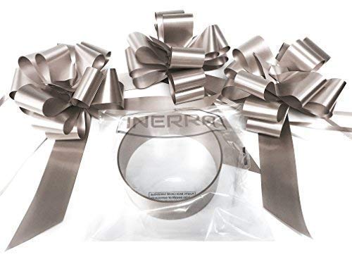 INERRA Wedding Car Decoration Kit - 3 x Large Pre-Assembled 7” Bows with 14-Loops and 7 Metres of Ribbon – With Colour Match (Silver)