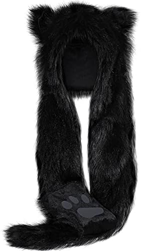 Amazon.com: Winter Animal Hat Faux Fur Hooded Scarf Cute Furry