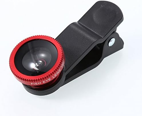 Raki,3 in 1 Clip-On 180° Fisheye Lens + 0.67X Wide Angle + 10X Macro Camera Lens Kit for iPhone 7/7+/Se/6s/6/6 Plus, iPad, Samsung Galaxy S7/S6/Edge, Note 5/4, LG G5, Moto X/G, (Red)