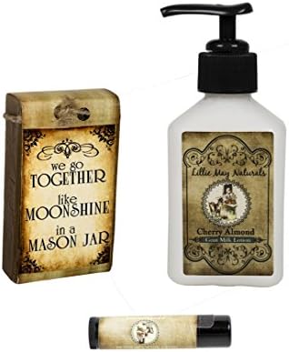 Lillie May Naturals Moonshine in a Mason Jar Cherry Almond Soap and Lotion with Lip Balm Gift Set